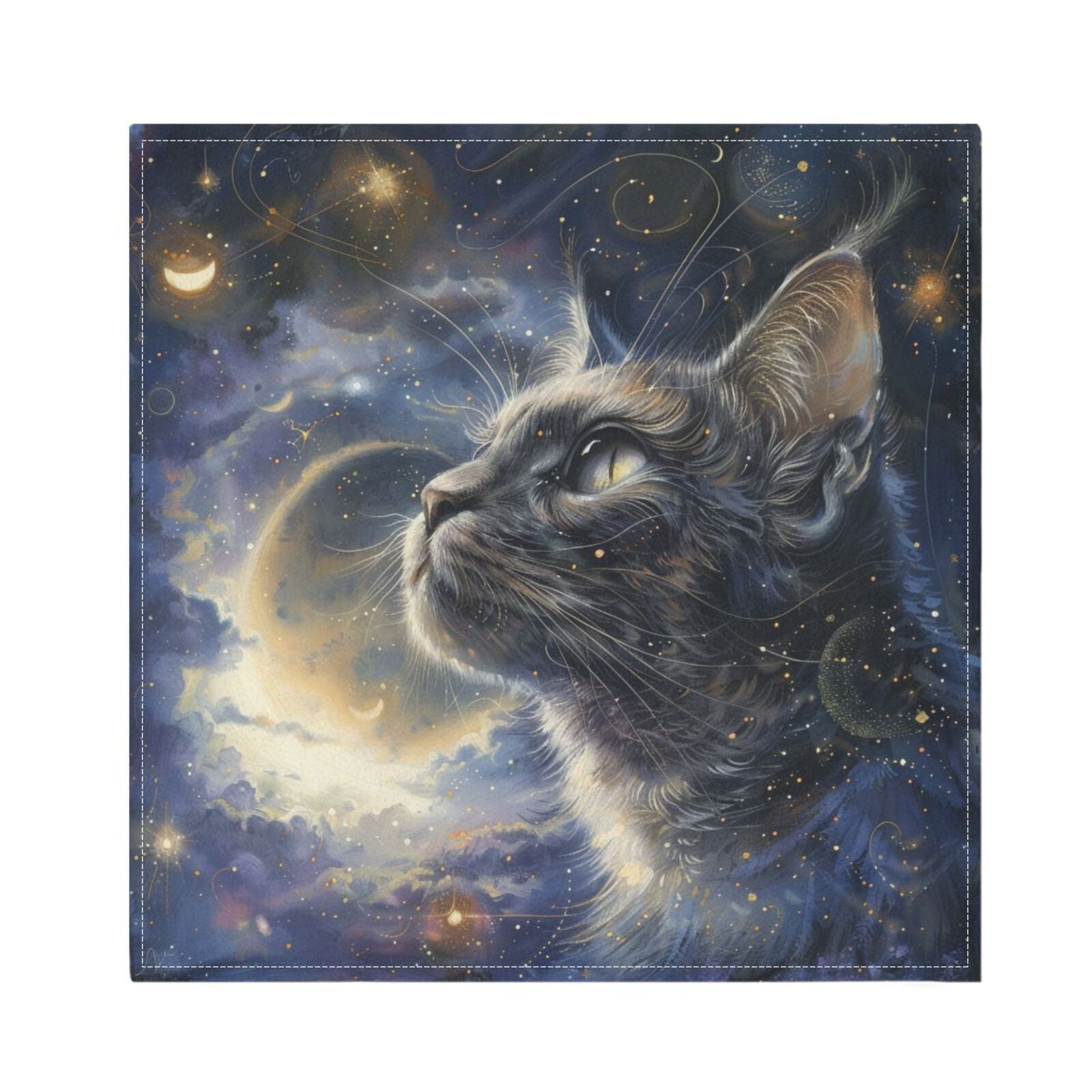 JSTEL Cat Kitten Starry Sky Galaxy Cloth Napkins Set of 6, 20x20 Inch Washable and Reusable Napkin for Decoupage Dinner Party Everyday Use