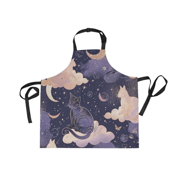 JSTEL Cat Moon Star Witchy Apron with 2 Pockets for Women Men Adjustable Garden Bib