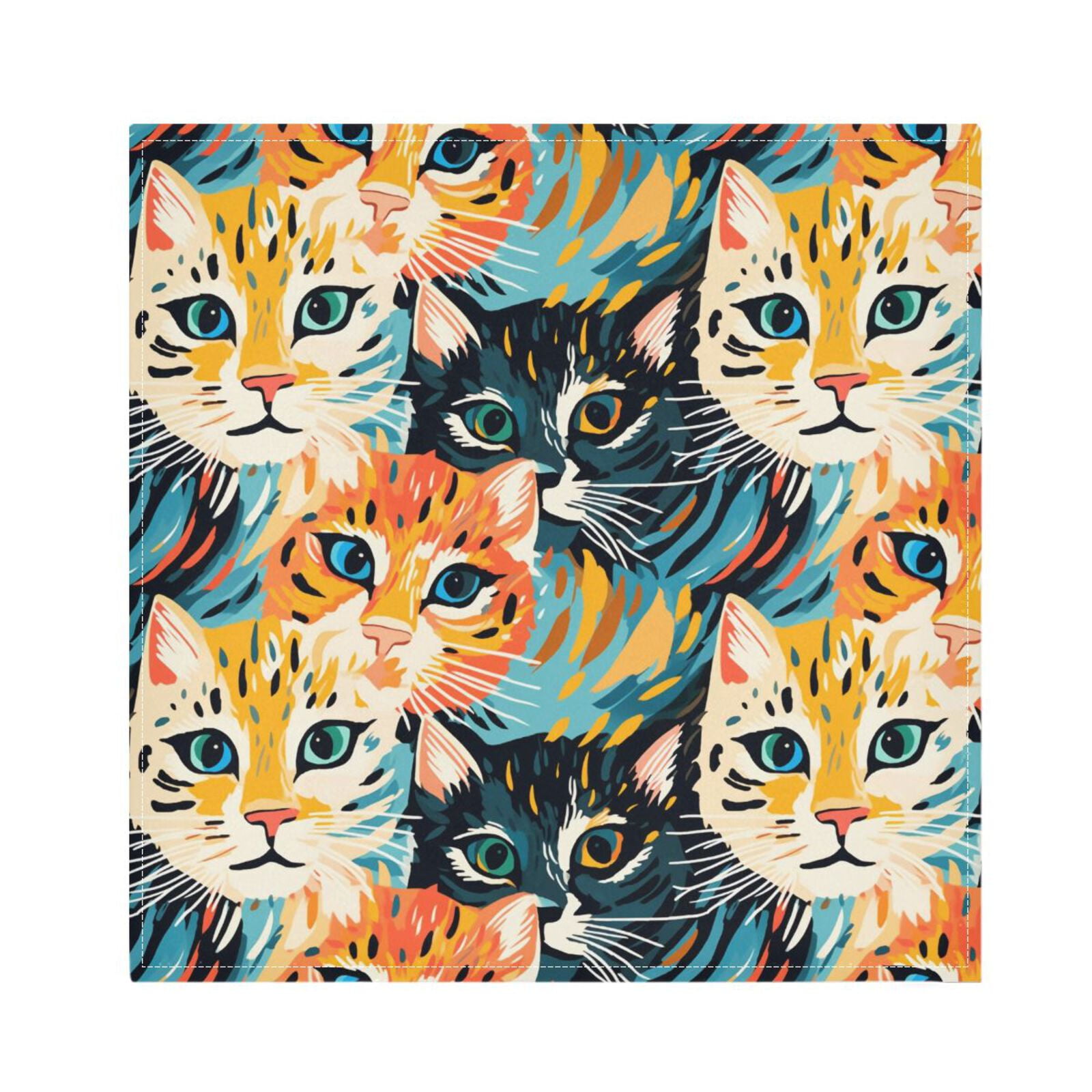 JSTEL Cat Painting Cloth Napkins Set of 6, 20x20 Inch Washable and Reusable Napkin for Decoupage Dinner Party Everyday Use