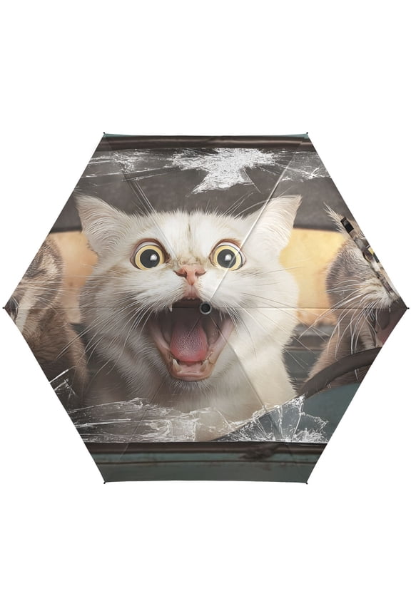 Cats Driving Funny Animals Folding Umbrella for Rain Sun Travel Mini Lightweight Compact Umbrellas