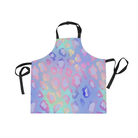 JSTEL Cheetah Print Leopard Rainbow Gradient Apron with 2 Pockets for Women Men Adjustable Garden Bib