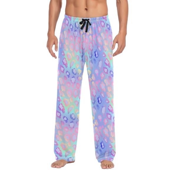 JSTEL Cheetah Print Leopard Rainbow Gradient Men's Sleepwear Mens Pajama Pants Bottoms with Pockets, L