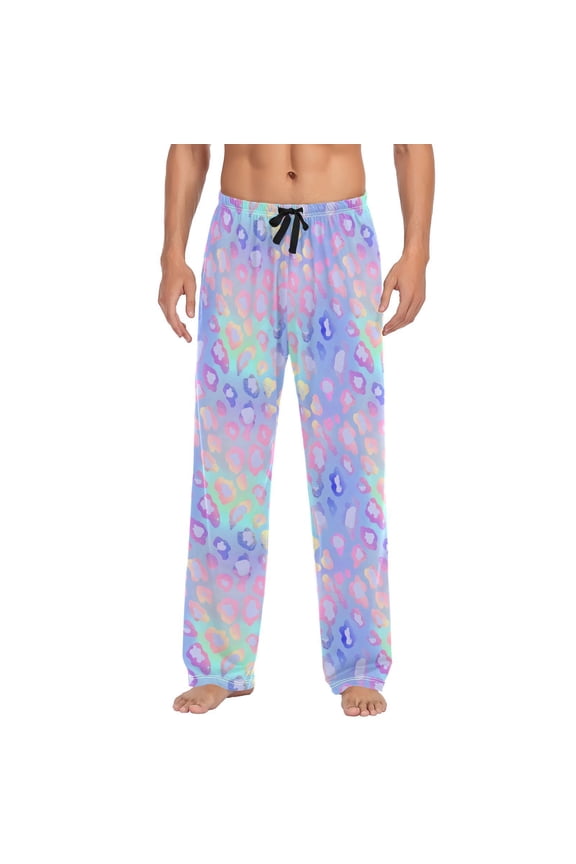 Cheetah Print Leopard Rainbow Gradient Men's Sleepwear Mens Pajama Pants Bottoms with Pockets, XXL