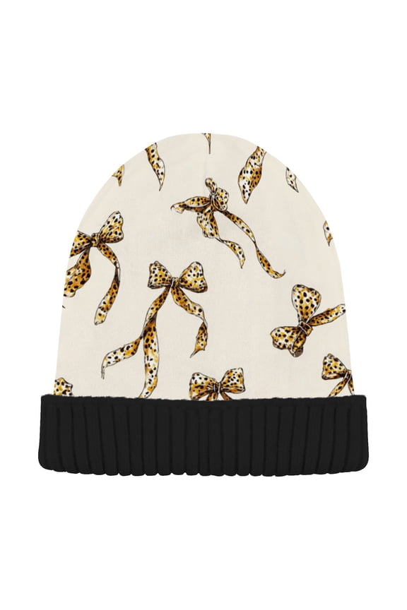 Cheetah Prints Bows Cheetah Beanie for Women Men Winter Hat Reversible Skull Knit Cap