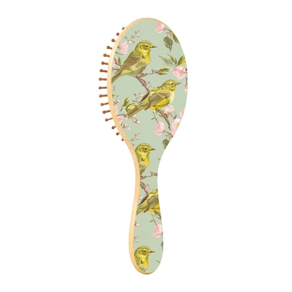 JSTEL Cherry Blossom Bird Hair Brush for Women Men Natural Wood Detangler Brushes for All Hair Types Hairbrush for Wet & Dry