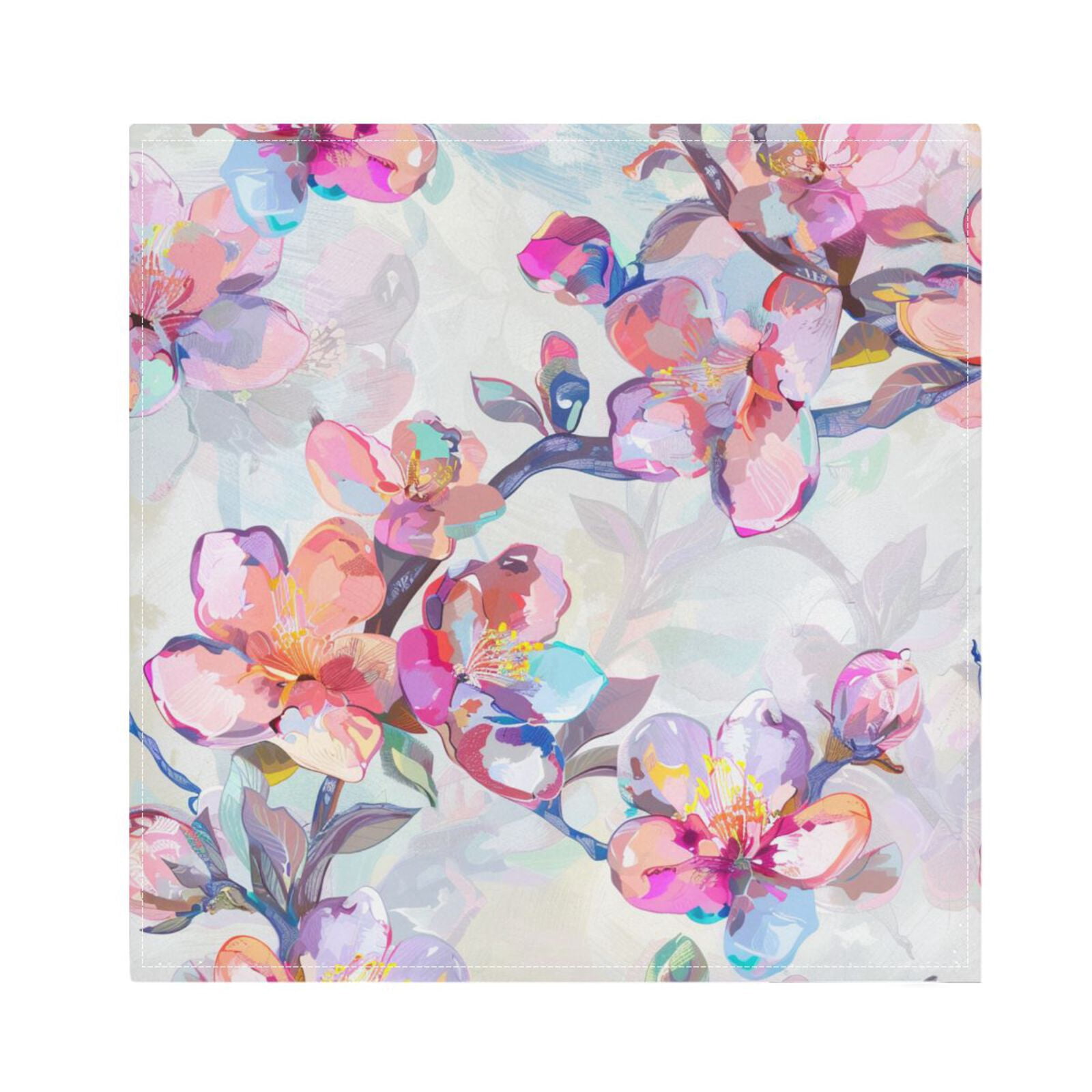 JSTEL Cherry Blossom Watercolor Cloth Napkins Set of 6, 20x20 Inch Washable and Reusable Napkin for Decoupage Dinner Party Everyday Use
