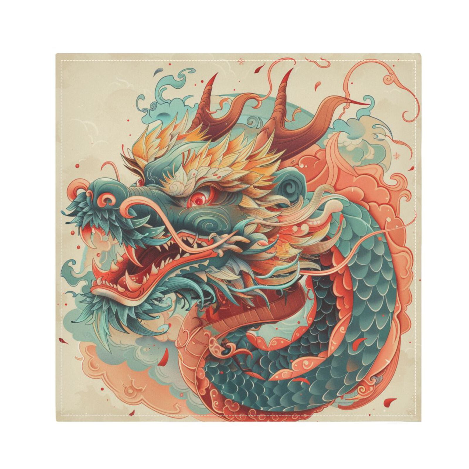 JSTEL Chinese Dragon Cloud Cloth Napkins Set of 6, 20x20 Inch Washable and Reusable Napkin for Decoupage Dinner Party Everyday Use