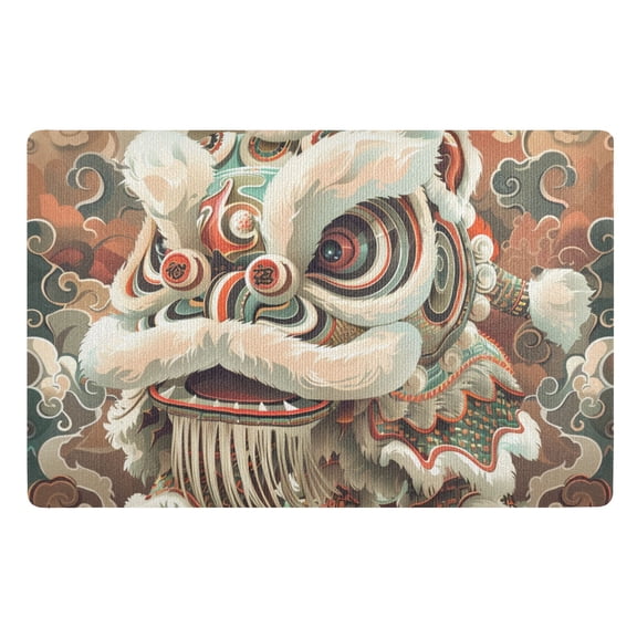 JSTEL Chinese Lion Auspicious Clouds Front Door Mat Outside Entrance 32x20 Inch Doormat for Outdoor Indoor Washable Non Slip Floor Mats