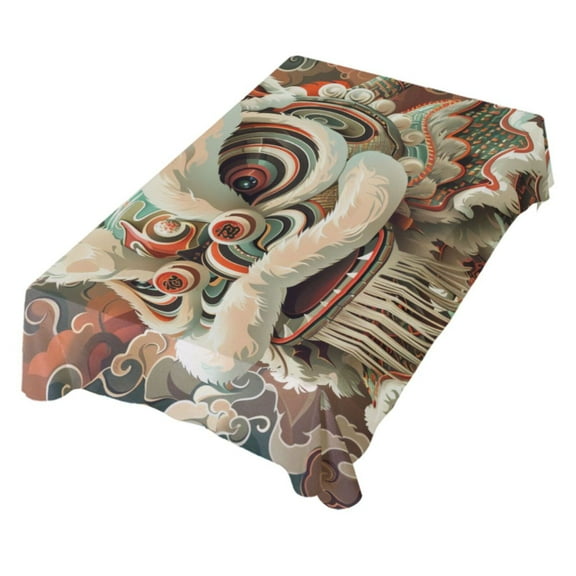 JSTEL Chinese Lion Auspicious Clouds Table Cloth Square 54 x 54 Inch Tablecloth Anti Wrinkle Table Cover for Dining Kitchen Parties