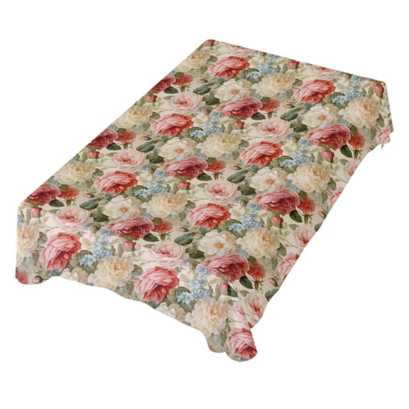 JSTEL Chinese Rose Flowers Table Cloth Rectangle 54 x 72 Inch Tablecloth Anti Wrinkle Table Cover for Dining Kitchen Parties