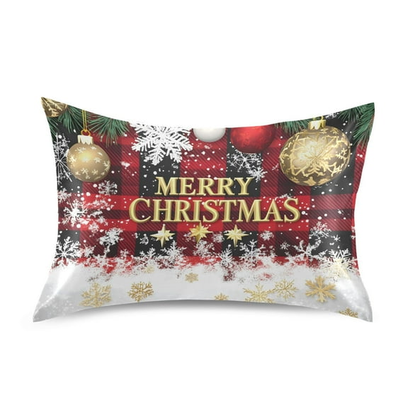 JSTEL Christmas Checked Decor Satin Pillowcase Standard Size Pillow Cases Envelope Closure Bed Pillow Cover, 20 x 26 inch