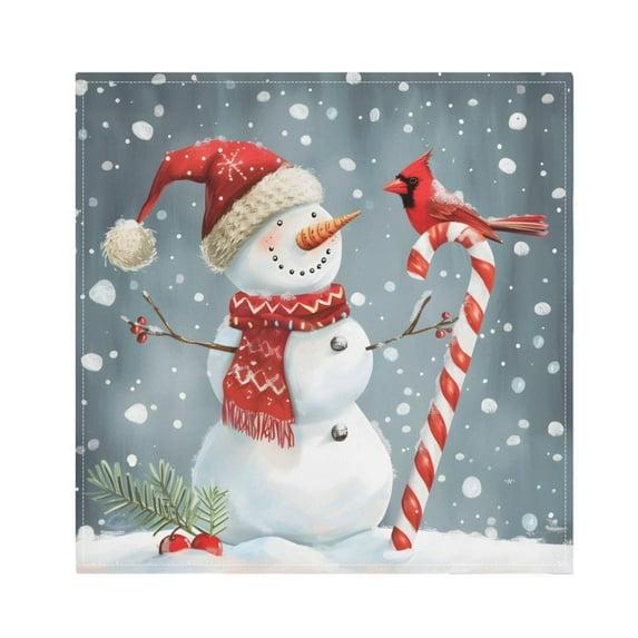JSTEL Christmas Snowman Cloth Napkins Set of 6, 20x20 Inch Washable and Reusable Napkin for Decoupage Dinner Party Everyday Use