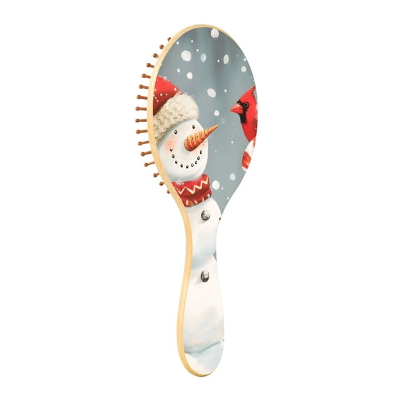 JSTEL Christmas Snowman Hair Brush for Women Men Natural Wood Detangler Brushes for All Hair Types Hairbrush for Wet & Dry