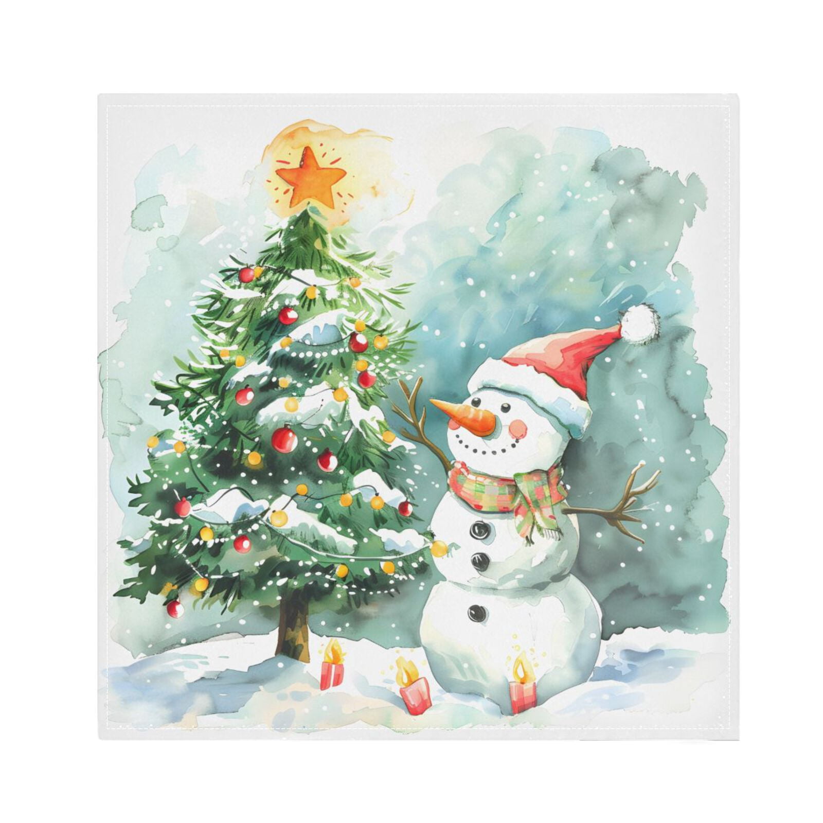 JSTEL Christmas Snowman Tree Cloth Napkins Set of 6, 20x20 Inch Washable and Reusable Napkin for Decoupage Dinner Party Everyday Use