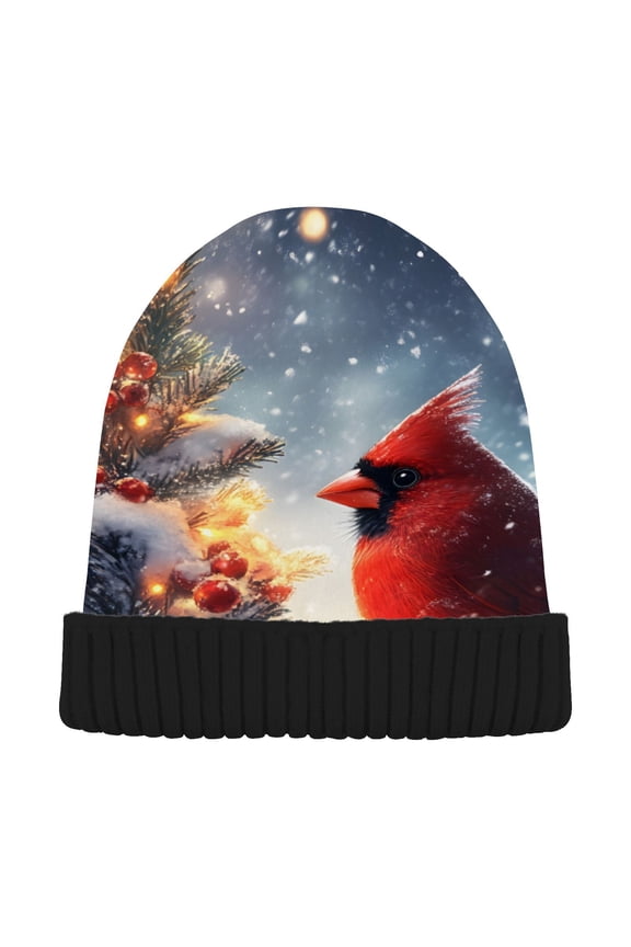 Christmas Tree Cardinal Bird Beanie for Women Men Winter Hat Reversible Skull Knit Cap