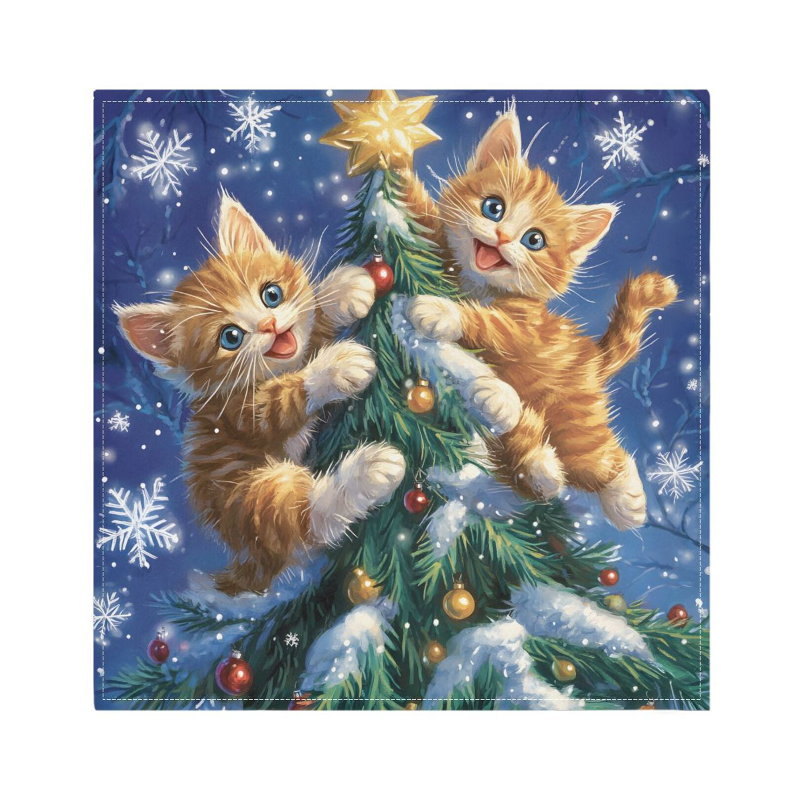 JSTEL Christmas Tree Cat Cloth Napkins Set of 6, 20x20 Inch Washable and Reusable Napkin for Decoupage Dinner Party Everyday Use