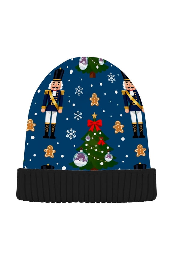 Christmas Tree Gingerbread Nutcracker Beanie for Women Men Winter Hat Reversible Skull Knit Cap