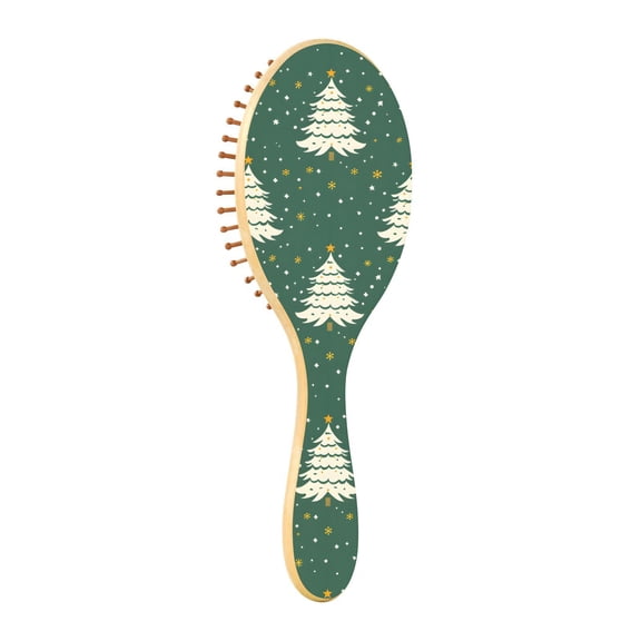 JSTEL Christmas Tree Snow Hair Brush for Women Men Natural Wood Detangler Brushes for All Hair Types Hairbrush for Wet & Dry
