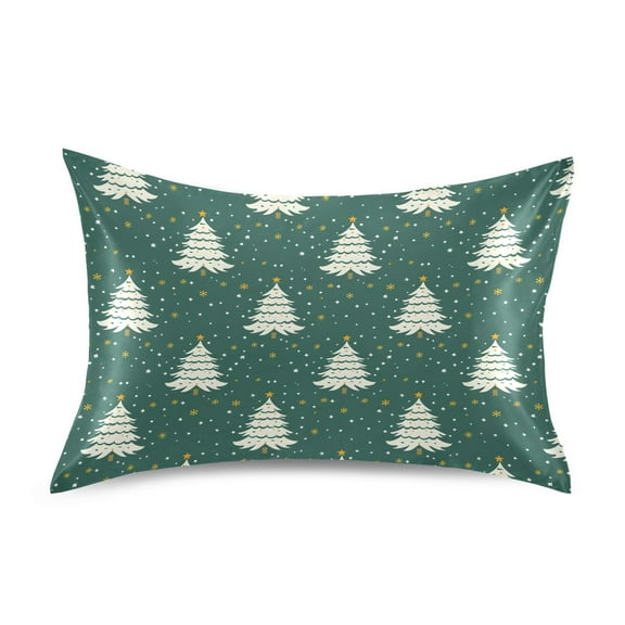 JSTEL Christmas Tree Snow Satin Pillowcase Standard Size Pillow Cases Envelope Closure Bed Pillow Cover, 20 x 26 inch