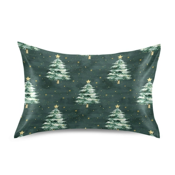 JSTEL Christmas Tree Stars Satin Pillowcase Standard Size Pillow Cases Envelope Closure Bed Pillow Cover, 20 x 26 inch