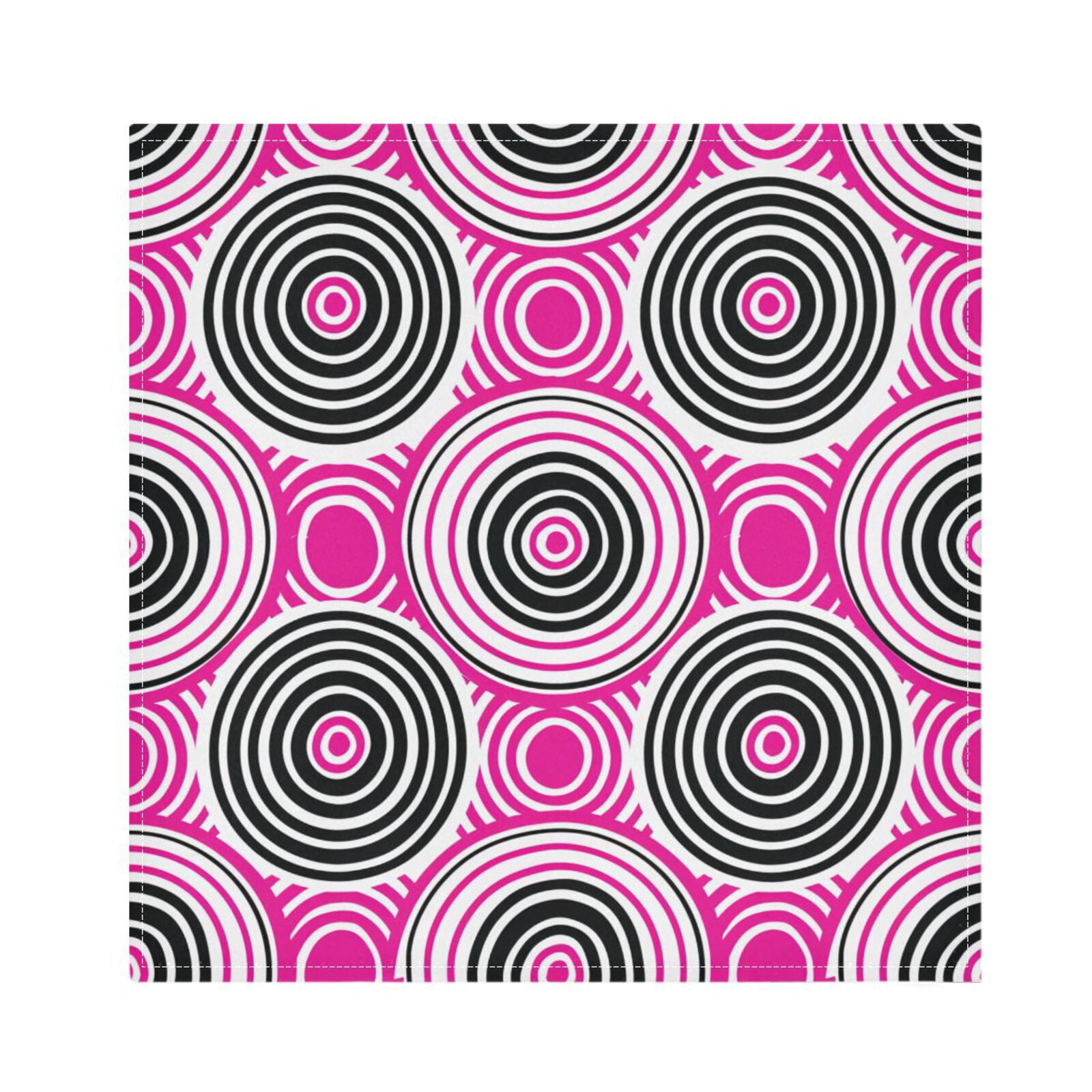 JSTEL Circles Pink & Black Cloth Napkins Set of 6, 20x20 Inch Washable and Reusable Napkin for Decoupage Dinner Party Everyday Use