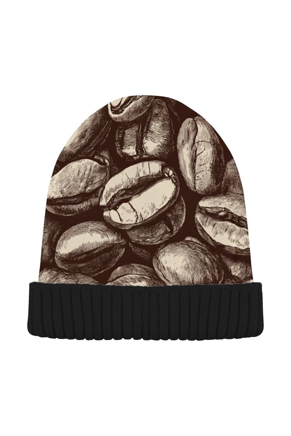 Coffee Beans Vintage Beanie for Women Men Winter Hat Reversible Skull Knit Cap