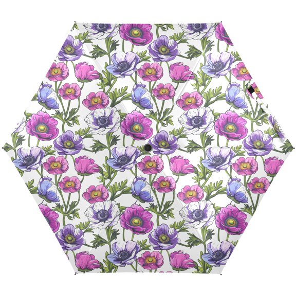 JSTEL Colorful Anemone Flower Folding Umbrella for Rain Sun Travel Mini Lightweight Compact Umbrellas