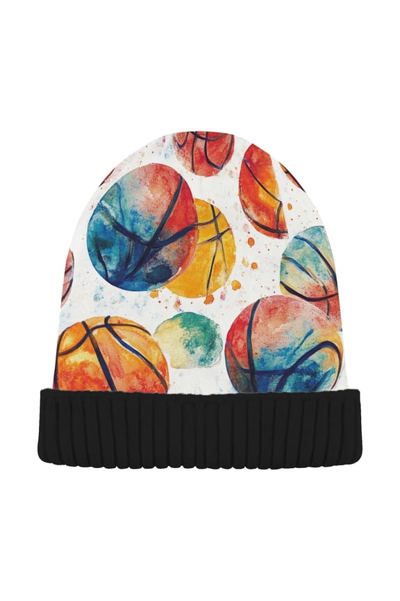 Colorful Basketball Beanie for Women Men Winter Hat Reversible Skull Knit Cap