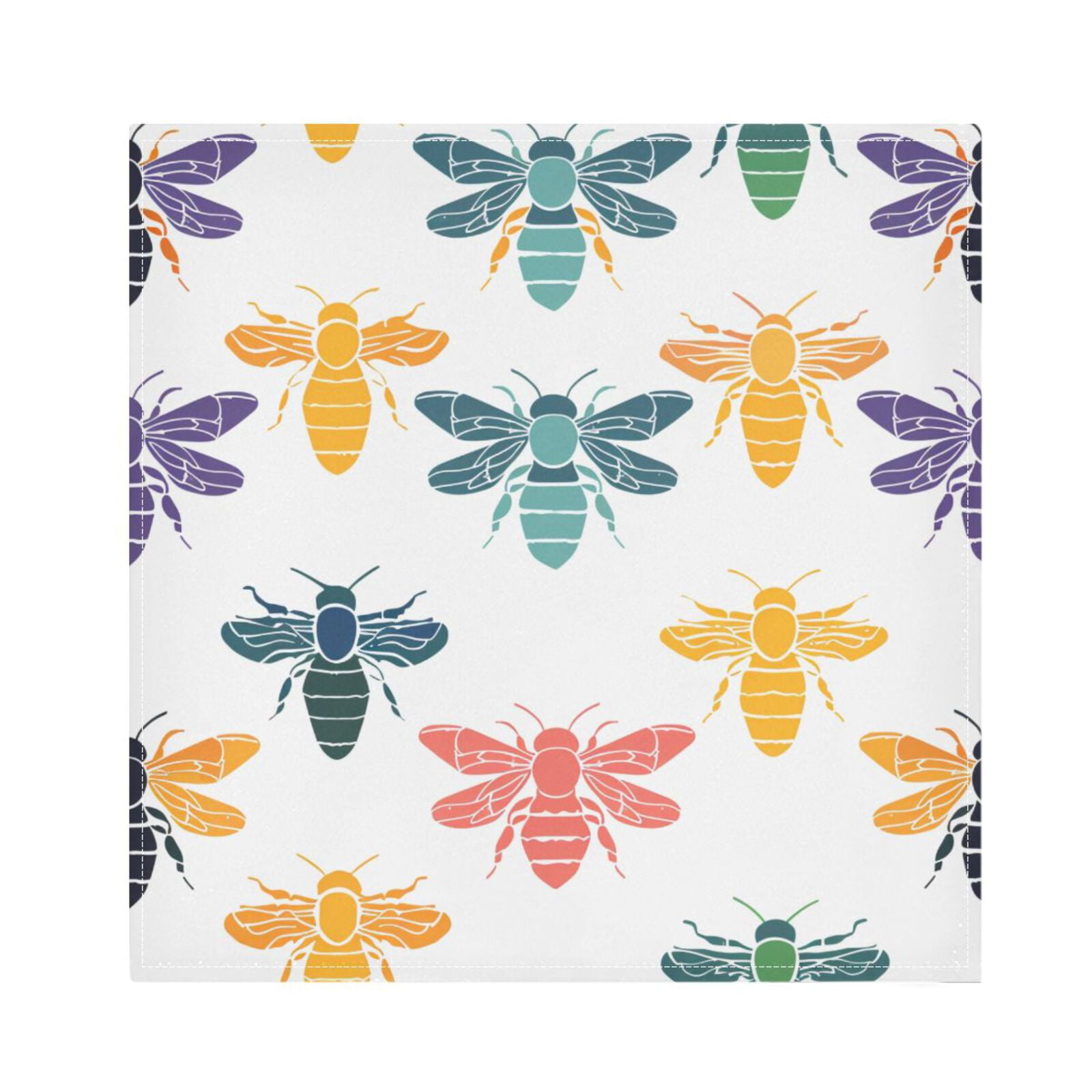 JSTEL Colorful Bee Print Cloth Napkins Set of 6, 20x20 Inch Washable and Reusable Napkin for Decoupage Dinner Party Everyday Use