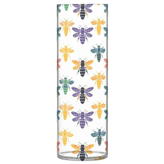 JSTEL Colorful Bee Print Flower Vase Decorative Floreros for Home Decor Bedroom Living Room Office Table Shelf Bathroom