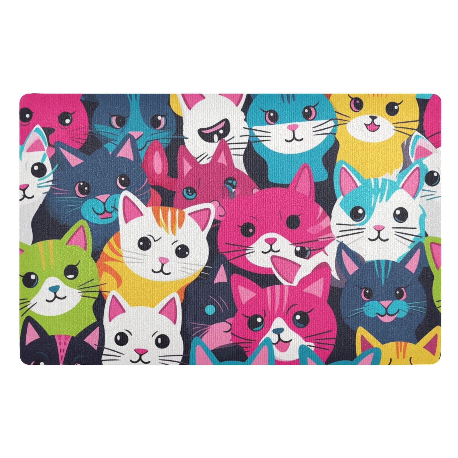 JSTEL Colorful Cat Kitten Front Door Mat Outside Entrance 32x20 Inch Doormat for Outdoor Indoor Washable Non Slip Floor Mats