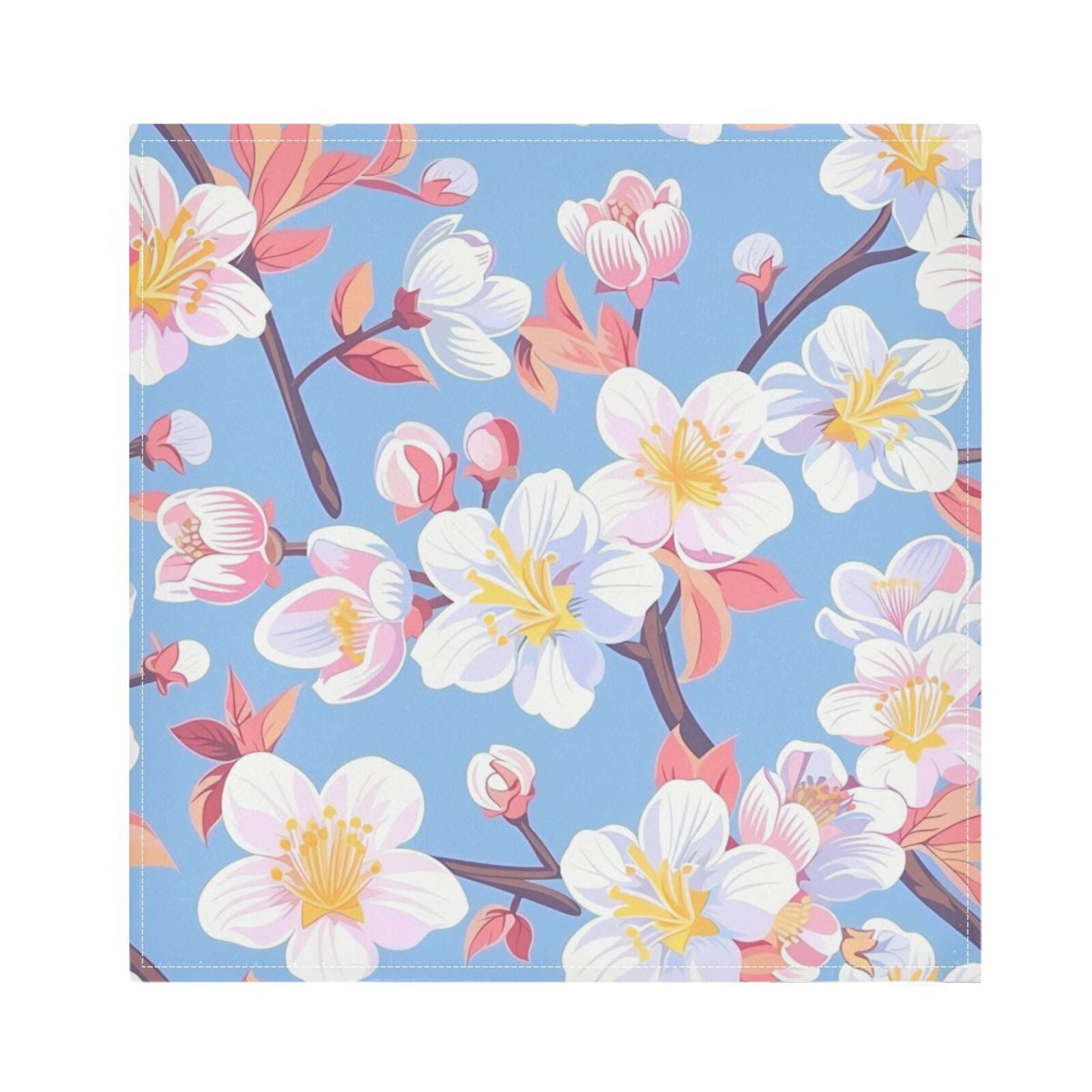 JSTEL Colorful Cherry Blossom Flower Cloth Napkins Set of 6, 20x20 Inch Washable and Reusable Napkin for Decoupage Dinner Party Everyday Use