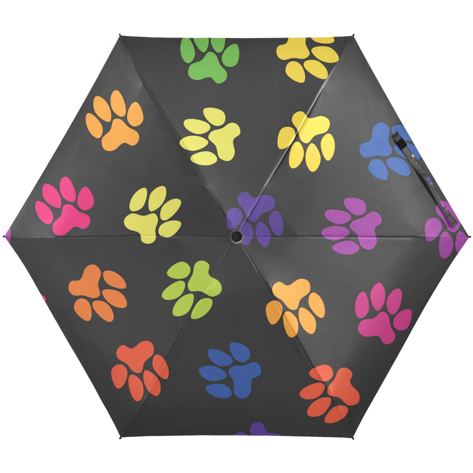 JSTEL Colorful Dog Paw Print Folding Umbrella for Rain Sun Travel Mini ...