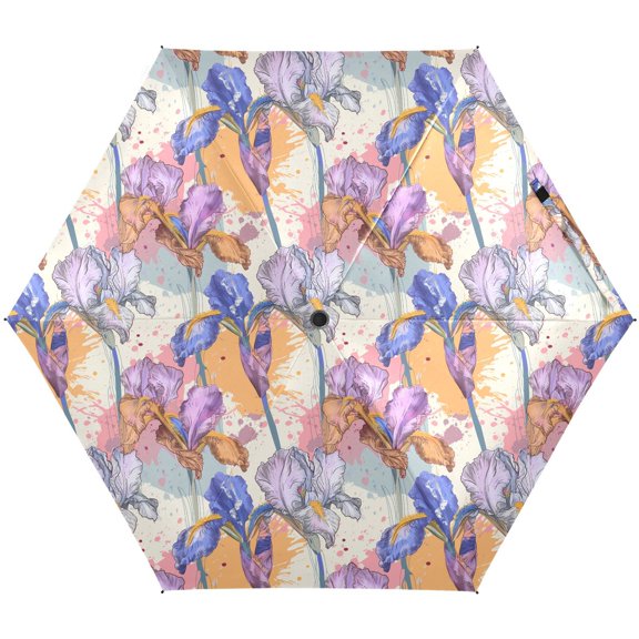JSTEL Colorful Iris Flowers Folding Umbrella for Rain Sun Travel Mini Lightweight Compact Umbrellas