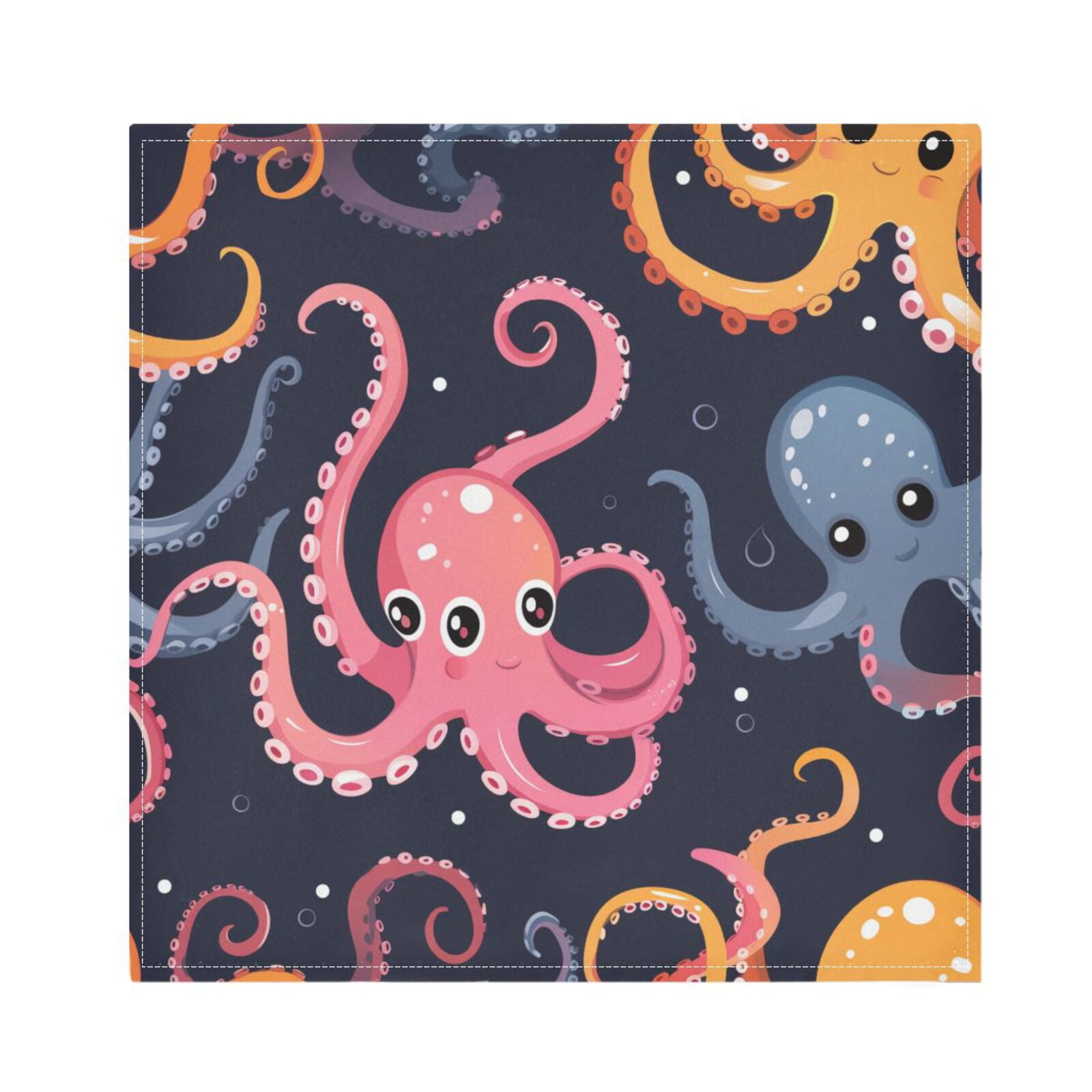 JSTEL Colorful Octopus Cartoon Cloth Napkins Set of 6, 20x20 Inch Washable and Reusable Napkin for Decoupage Dinner Party Everyday Use