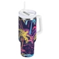 thumbnail image 1 of JSTEL Colorful Palm Leaf 40 oz Tumbler Stainless Steel Water Bottle Vacuum Insulated Cup with Straw Lid & Handle For Travel Car Cup Holder, 1 of 8