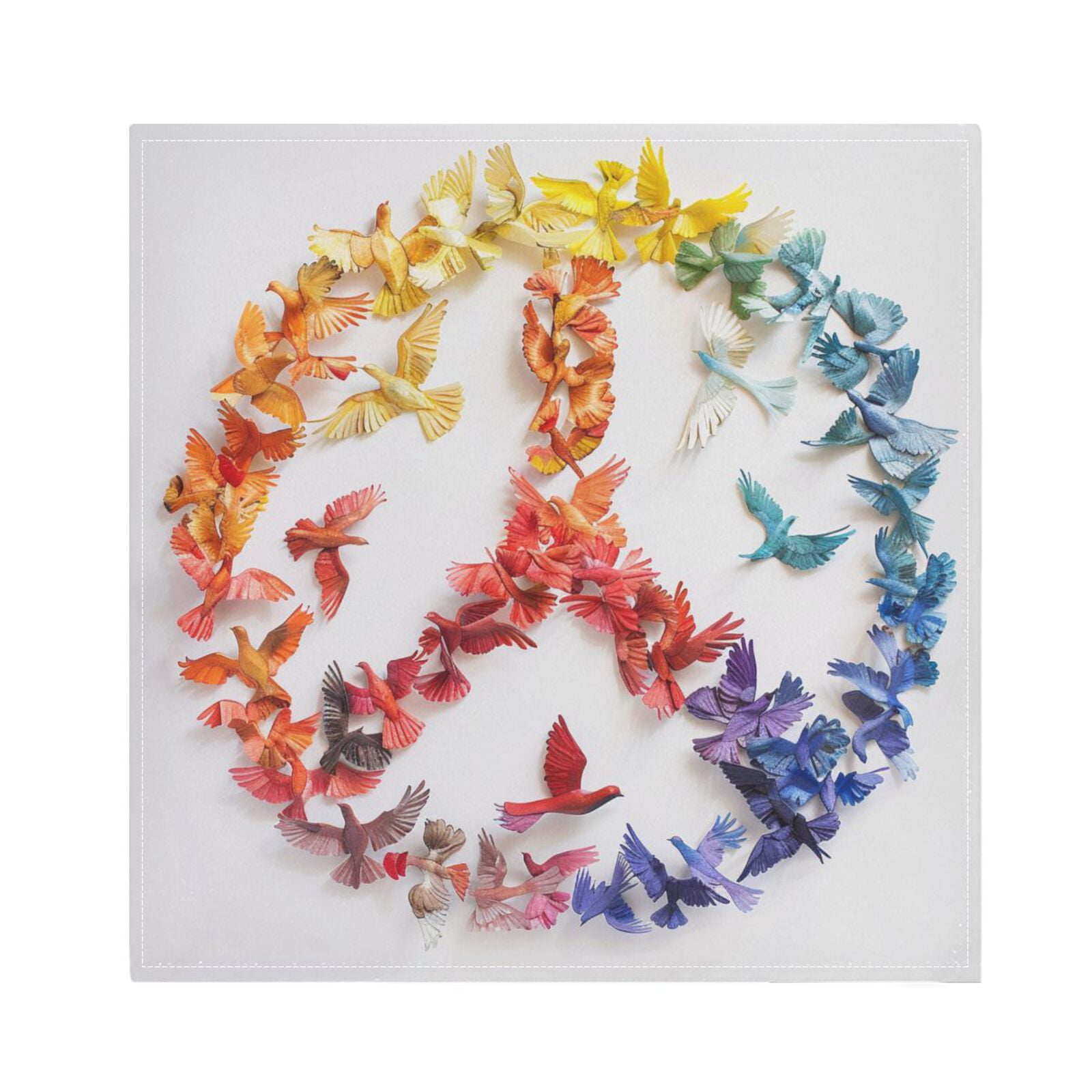 JSTEL Colorful Peace Sign Dove Cloth Napkins Set of 6, 20x20 Inch Washable and Reusable Napkin for Decoupage Dinner Party Everyday Use