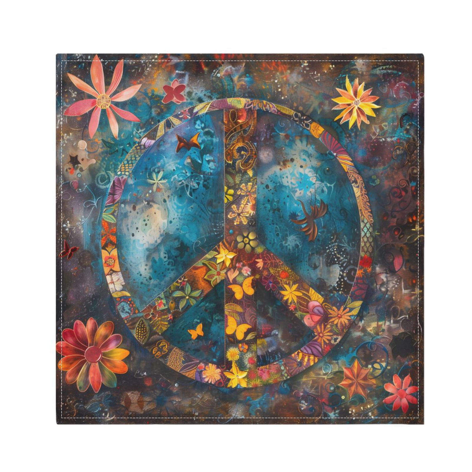 JSTEL Colorful Peace Sign Flower Cloth Napkins Set of 6, 20x20 Inch Washable and Reusable Napkin for Decoupage Dinner Party Everyday Use