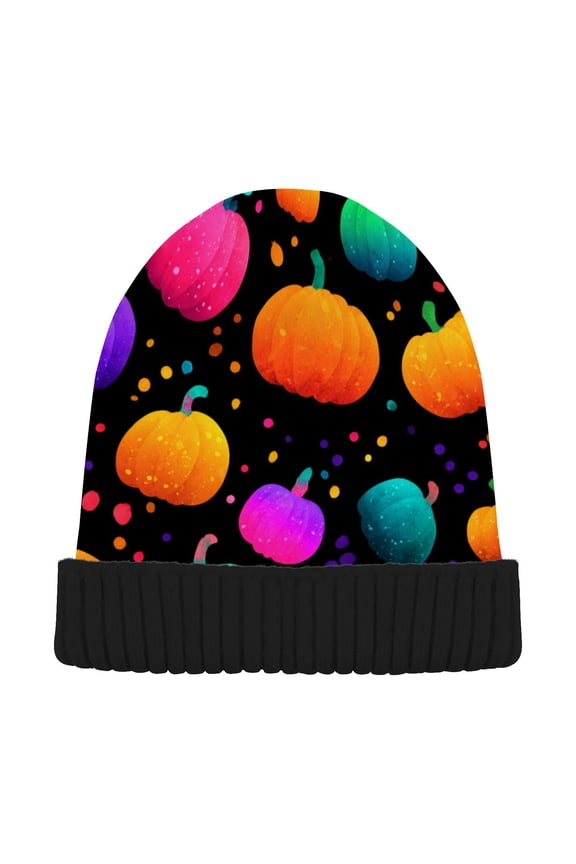 Colorful Pumpkins Polka Dots Pattern Beanie for Women Men Winter Hat Reversible Skull Knit Cap