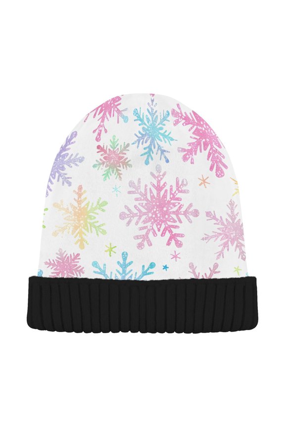 Colorful Snowflakes Winter Beanie for Women Men Winter Hat Reversible Skull Knit Cap