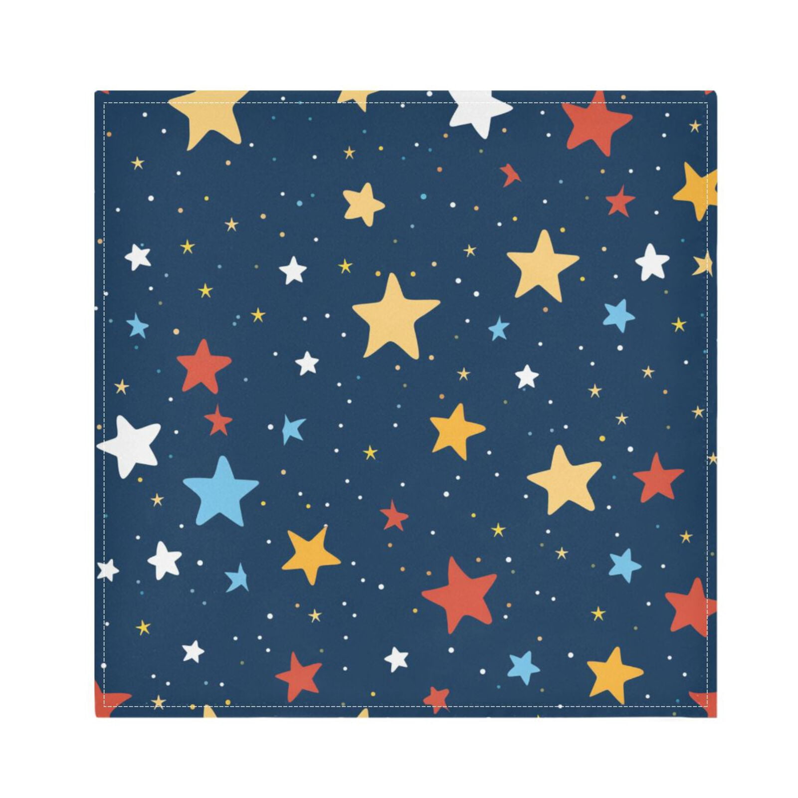 JSTEL Colorful Stars Polka Dots Cloth Napkins Set of 6, 20x20 Inch Washable and Reusable Napkin for Decoupage Dinner Party Everyday Use
