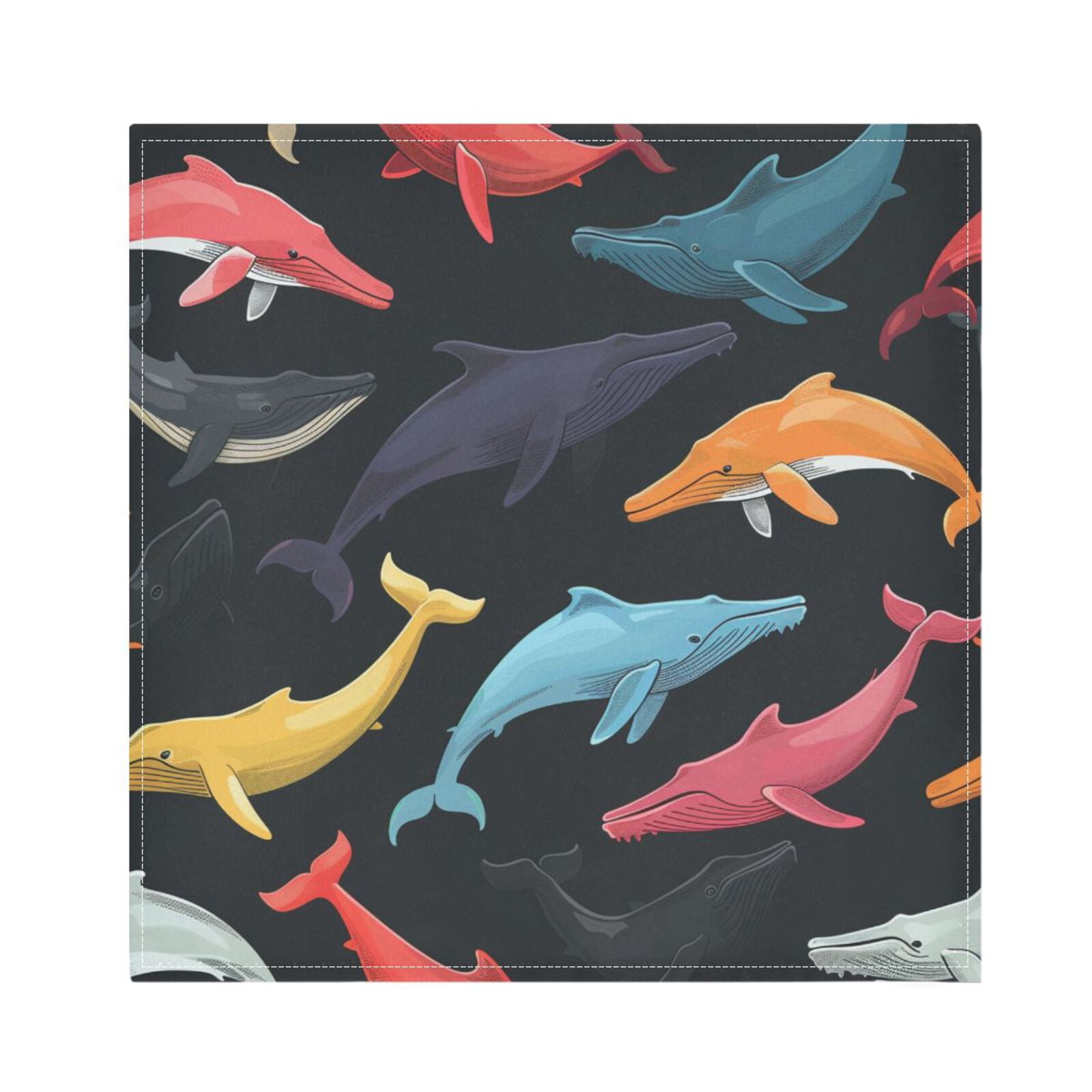 JSTEL Colorful Whale Cloth Napkins Set of 6, 20x20 Inch Washable and Reusable Napkin for Decoupage Dinner Party Everyday Use