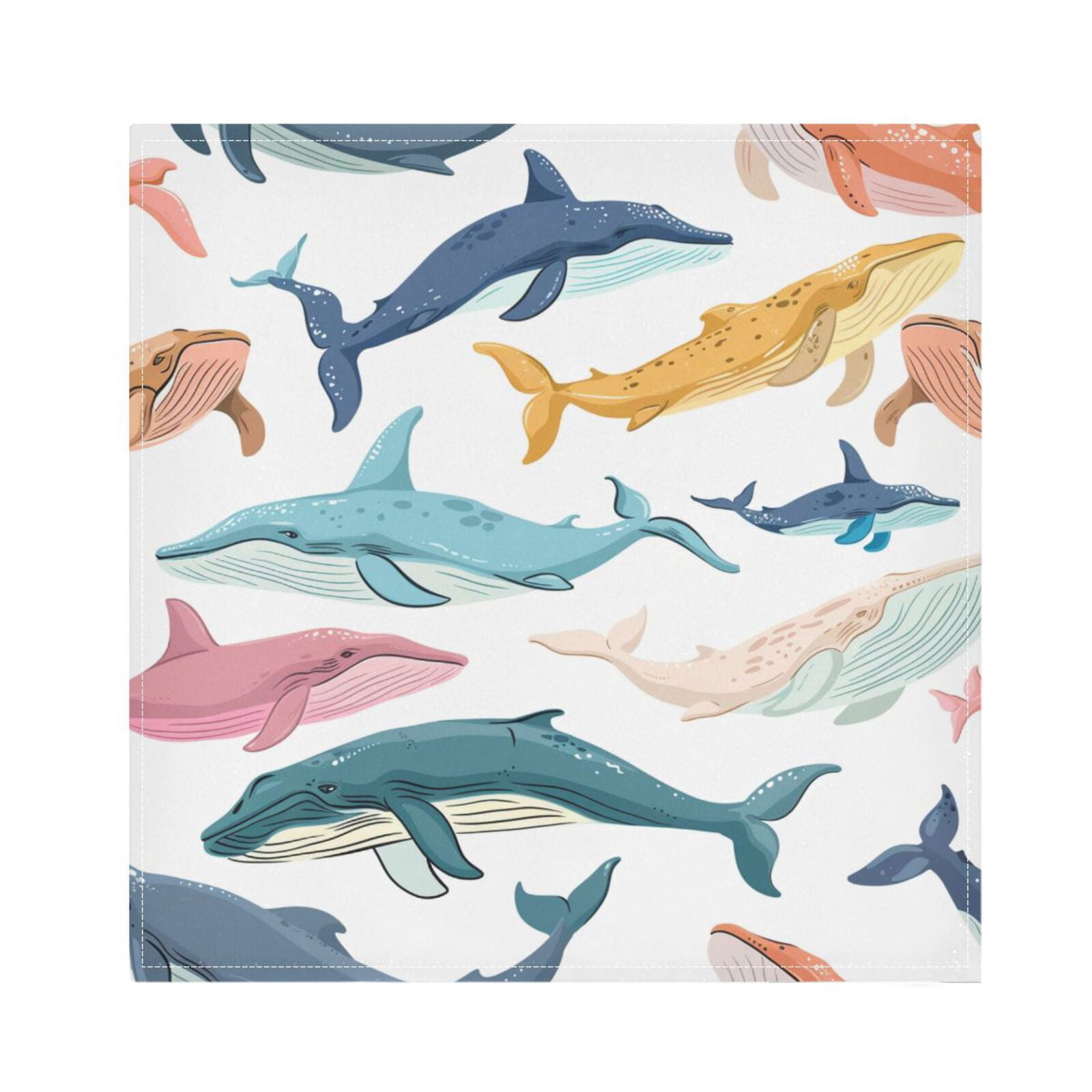 JSTEL Colorful Whales Cloth Napkins Set of 6, 20x20 Inch Washable and Reusable Napkin for Decoupage Dinner Party Everyday Use