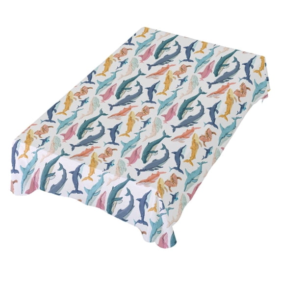 JSTEL Colorful Whales Table Cloth Rectangle 54 x 72 Inch Tablecloth Anti Wrinkle Table Cover for Dining Kitchen Parties