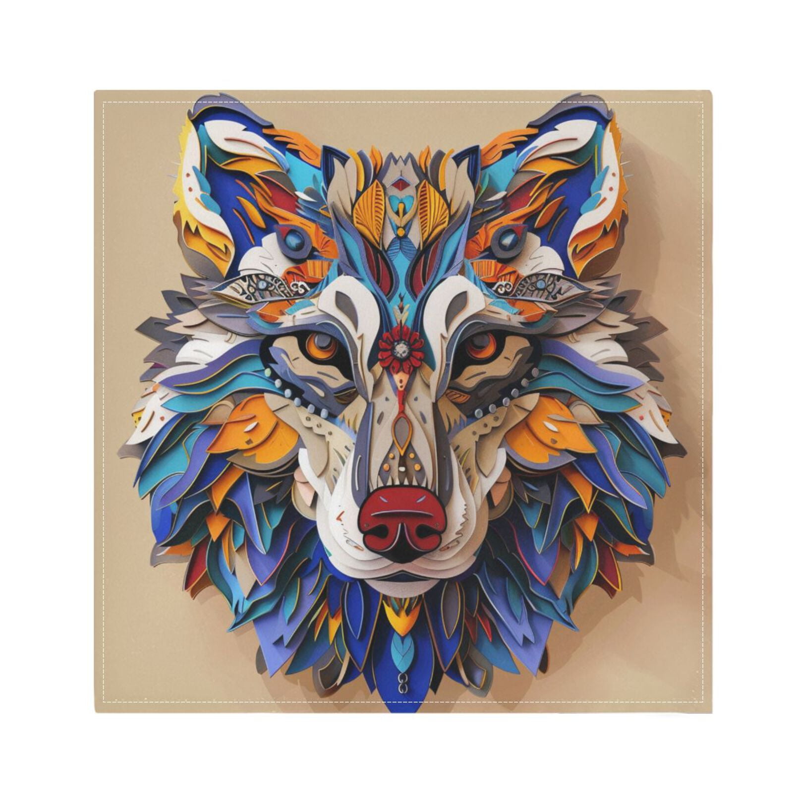 JSTEL Colorful Wolf Head Cloth Napkins Set of 6, 20x20 Inch Washable and Reusable Napkin for Decoupage Dinner Party Everyday Use