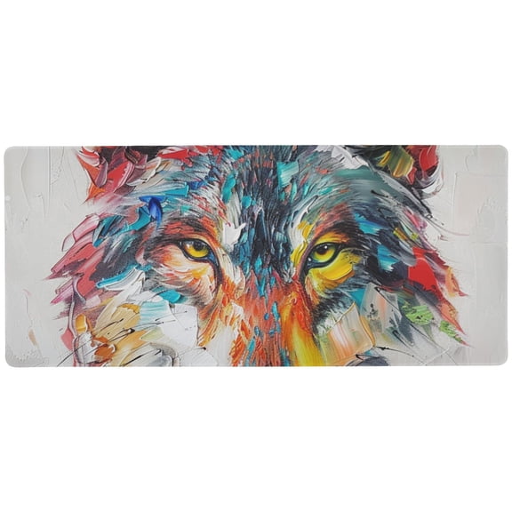 JSTEL Colorful Wolf Portrait Large Gaming Mouse Pad Big Mousepad Mice Keyboard Mat with Non-Slip Rubber Base for Computer Laptop Home & Office, 31.5 X 15.7 inch