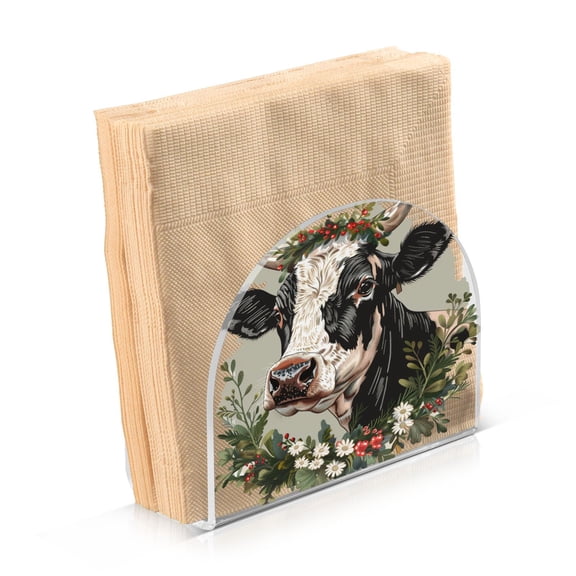 JSTEL Cow Portrait Wreath Napkin Holder for Table Cocktail Farmhouse, Paper Napkins Dispenser for Home Coffee Shop Dining Room Decor