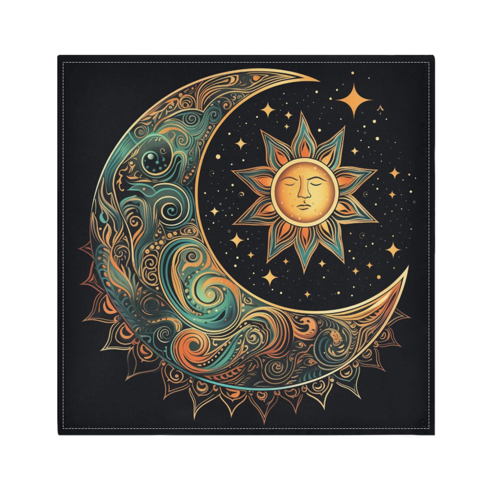 JSTEL Crescent Moon Stars Sun Cloth Napkins Set of 6, 20x20 Inch Washable and Reusable Napkin for Decoupage Dinner Party Everyday Use