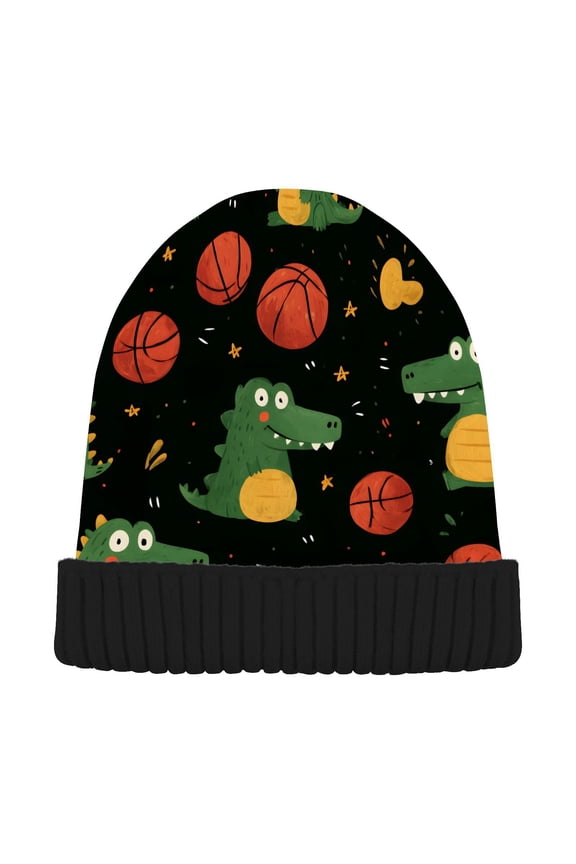 Crocodile Basketballs Beanie for Women Men Winter Hat Reversible Skull Knit Cap