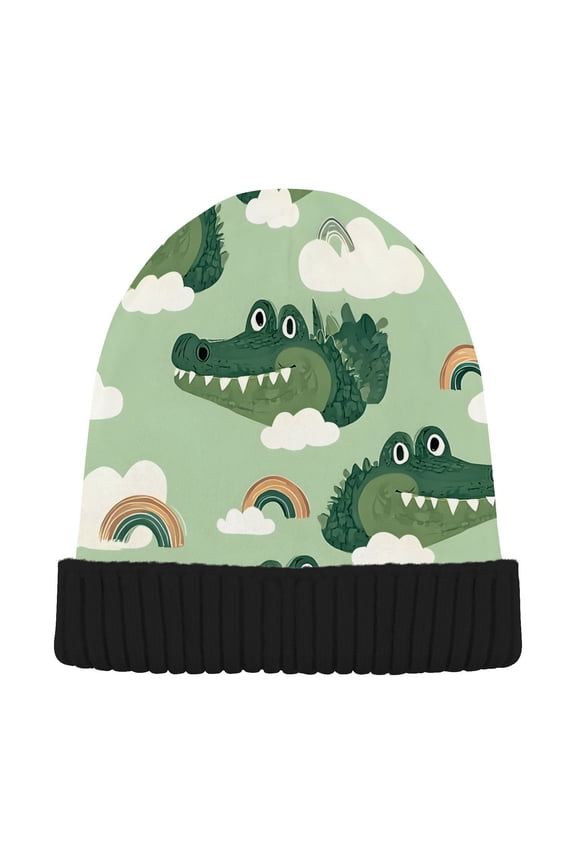 Crocodile Rainbow Cloud Beanie for Women Men Winter Hat Reversible Skull Knit Cap